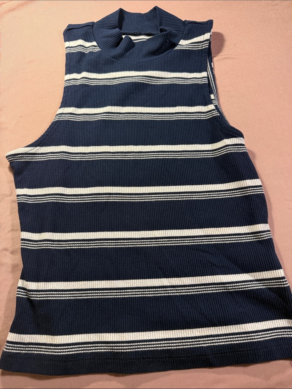 Striped Navy and White Mock Neck Ribbed Tank